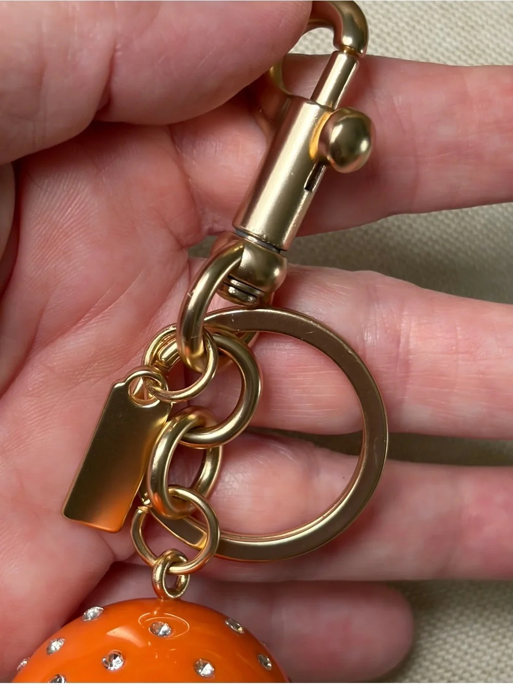 Trendy Orange Mushroom Rhinestone Keychain